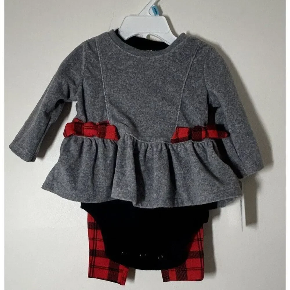 CARTER'S BABY GIRL 3PC BOWS CINCHED TOP BODYSUIT PANT/LEGGING SET 6M OUTFIT